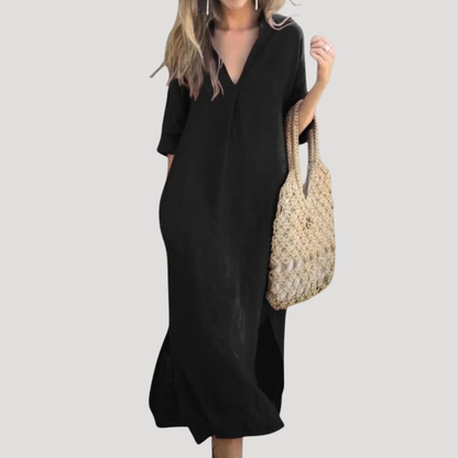 Leonela | Fließendes Midikleid für Damen mit V-Ausschnitt  