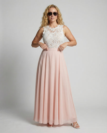 Adelaira | Vestido maxi para mujer con encaje y falda evasé | Formal