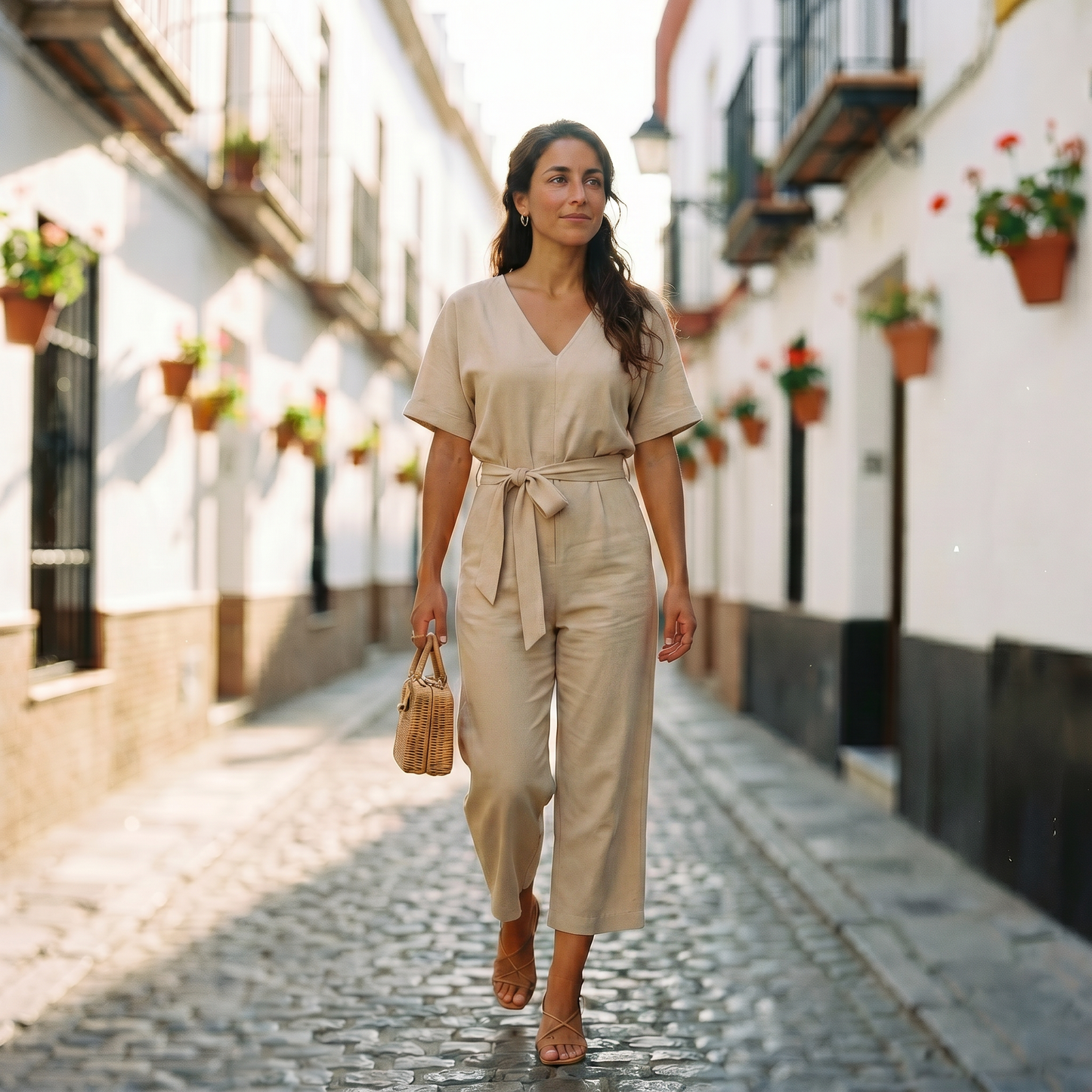 Helena | Mono casual de manga corta con cinturón para mujer
