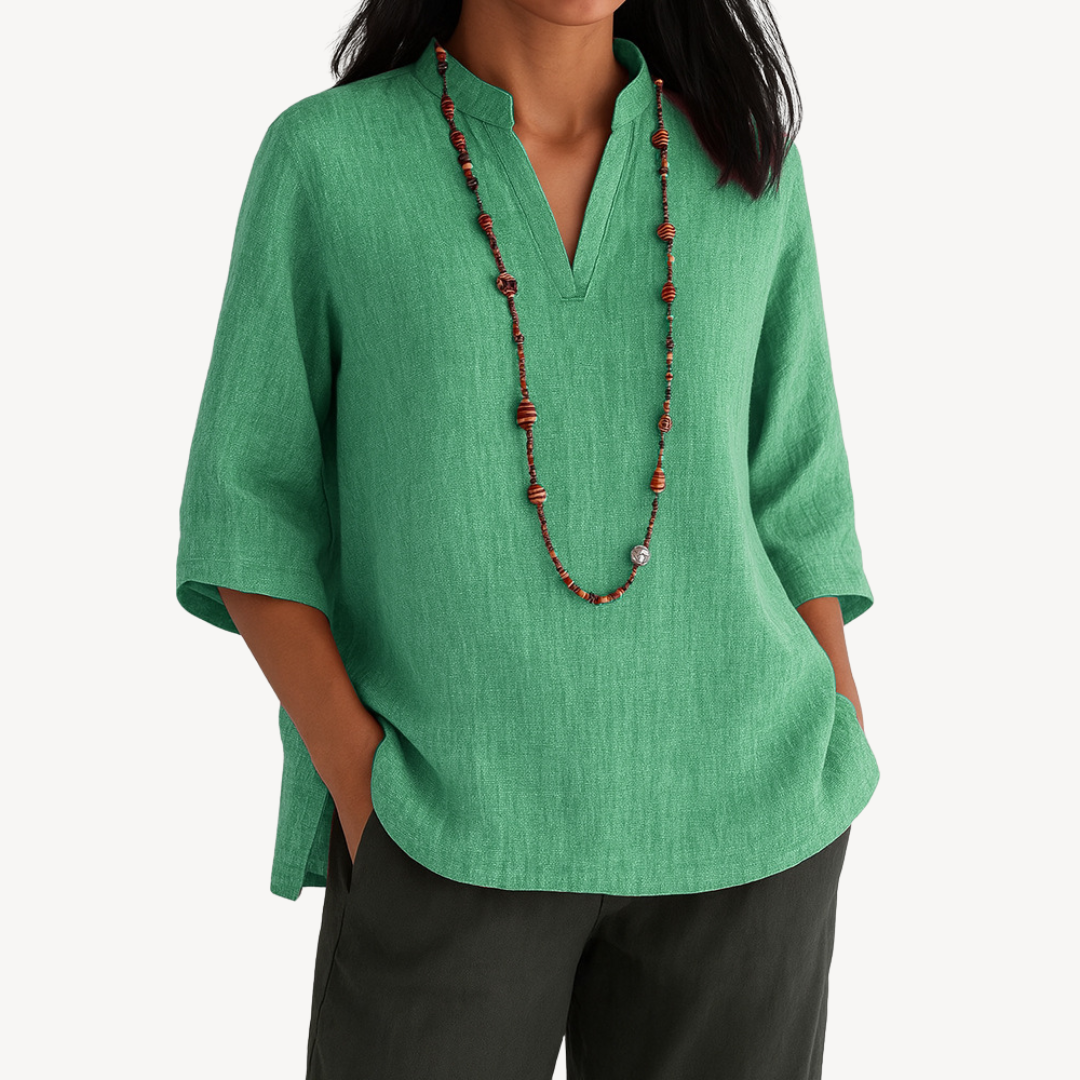 Arvella | Blusa túnica para mujer de manga tres cuartos con escote en V