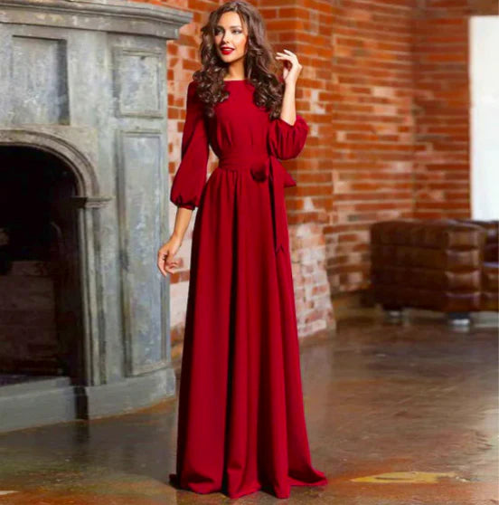 Zelmira | Vestido Largo Elegante para Mujer con Cinturón de Tela