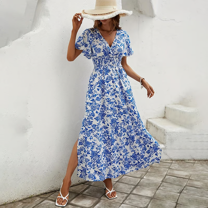 Arantxa | Bedrucktes Boho-Maxikleid für Damen mit V-Ausschnitt  