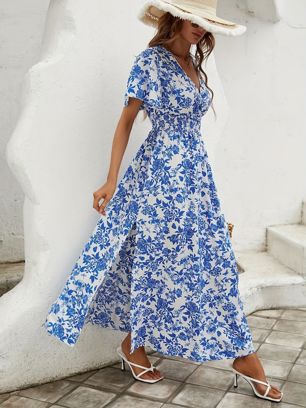 Arantxa | Bedrucktes Boho-Maxikleid für Damen mit V-Ausschnitt  