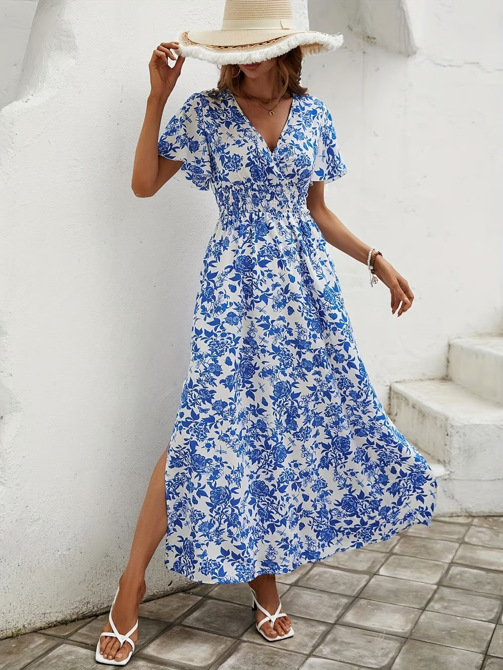 Arantxa | Bedrucktes Boho-Maxikleid für Damen mit V-Ausschnitt  