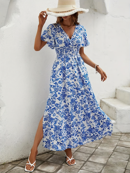 Arantxa | Bedrucktes Boho-Maxikleid für Damen mit V-Ausschnitt  