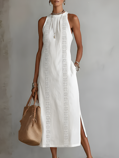 Gregoria | Besticktes Midikleid mit weitem Stehkragen  