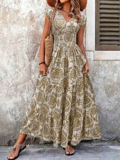 Cristina | Boho-Maxikleid für Damen mit Muster und Raffungen