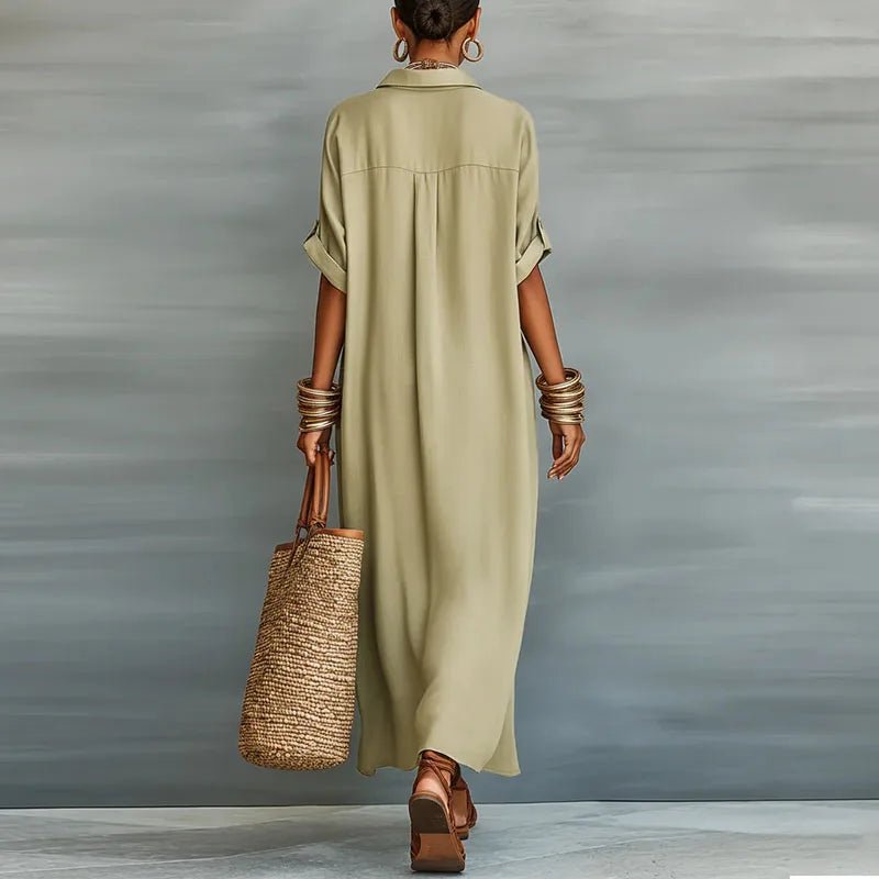 Rocío | Langes Leinenkleid für Damen im Hemdblusenstil mit Knöpfen