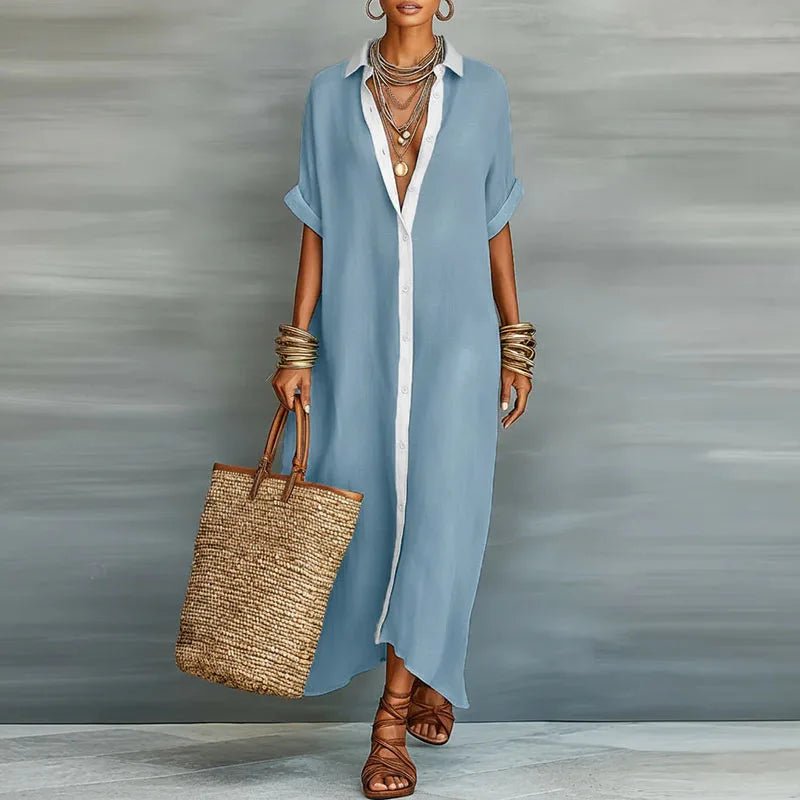 Rocío | Langes Leinenkleid für Damen im Hemdblusenstil mit Knöpfen