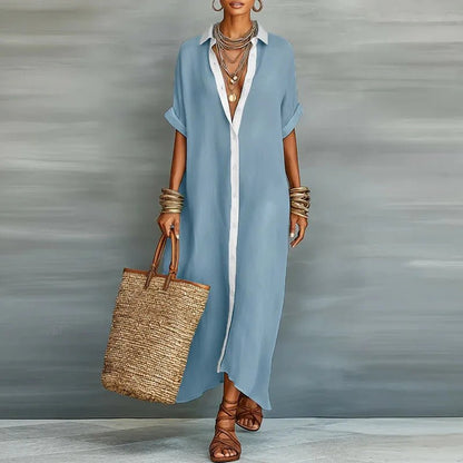 Rocío | Langes Leinenkleid für Damen im Hemdblusenstil mit Knöpfen