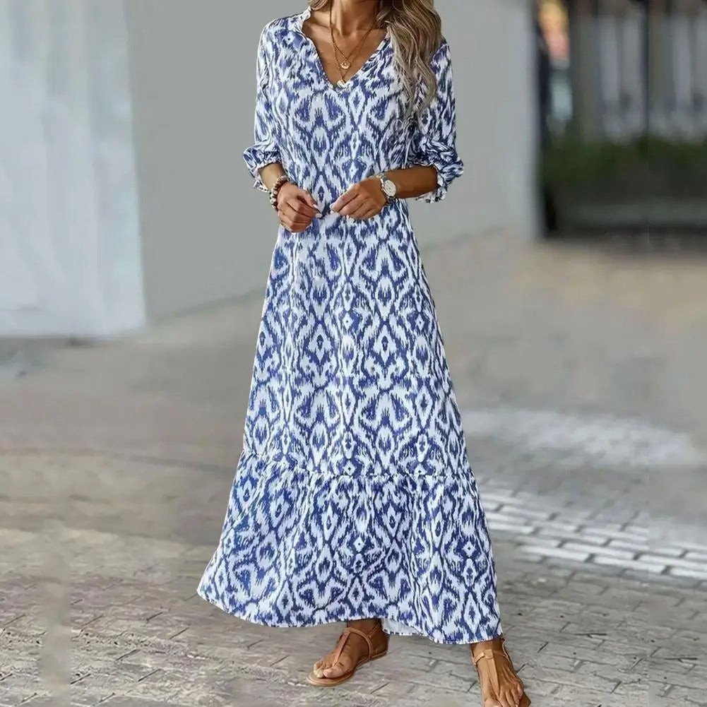 Cassis | V-Neck Printed Long Dress