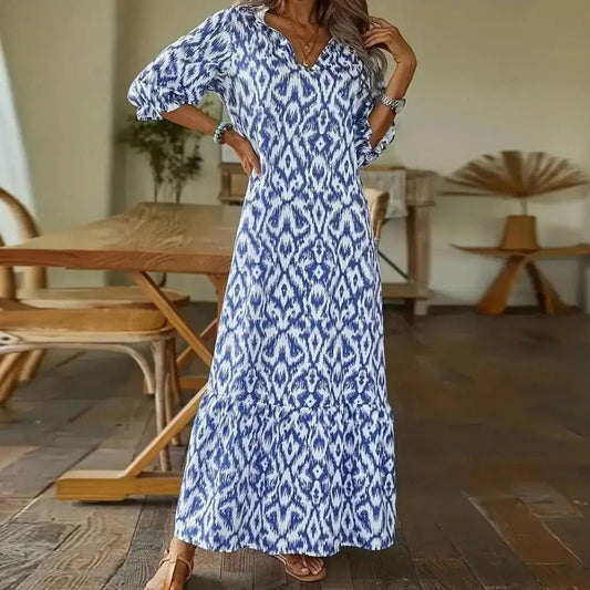 Cassis | Vestido Largo con Escote en V y Estampado