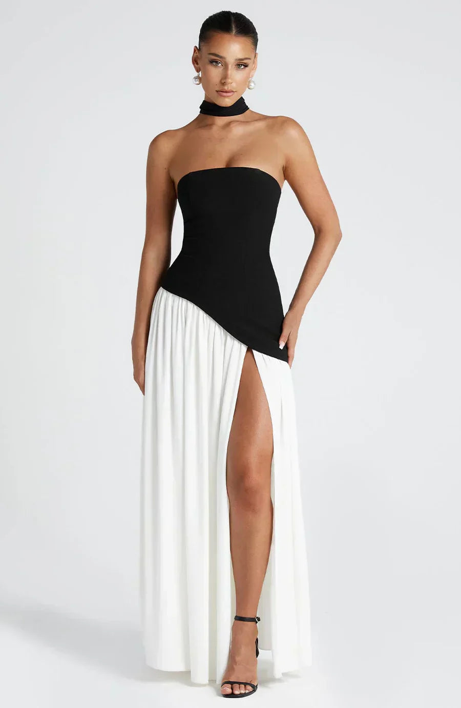 Talina | Asymmetrisches trägerloses Maxikleid für Damen