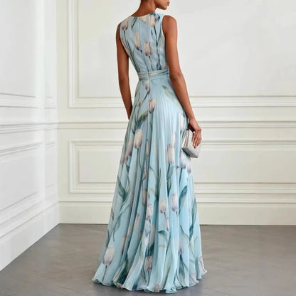 Lourdes | Robe longue portefeuille pour femme avec décolleté profond et sans manches