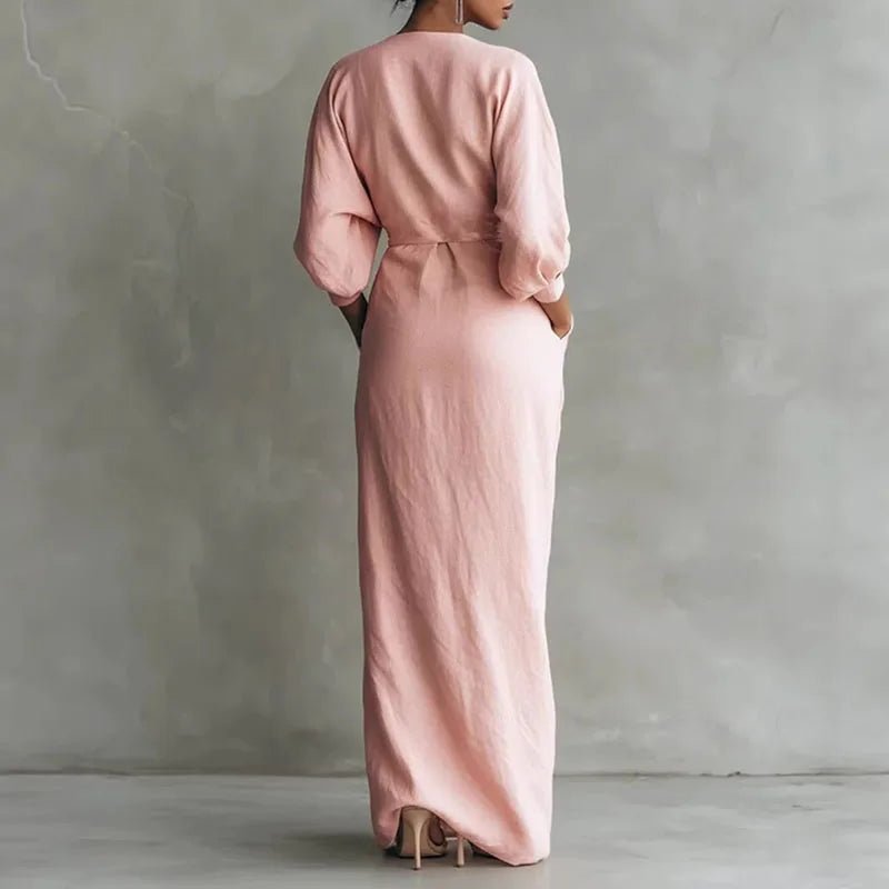 Leticia | Maxikleid im Wickelstil mit V-Ausschnitt und langen Ärmeln
