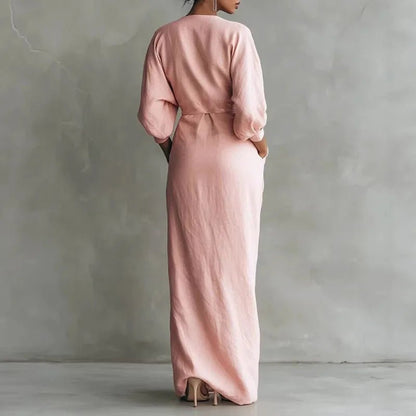 Leticia | Maxikleid im Wickelstil mit V-Ausschnitt und langen Ärmeln