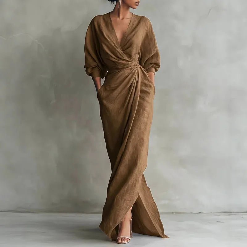 Leticia | Maxikleid im Wickelstil mit V-Ausschnitt und langen Ärmeln