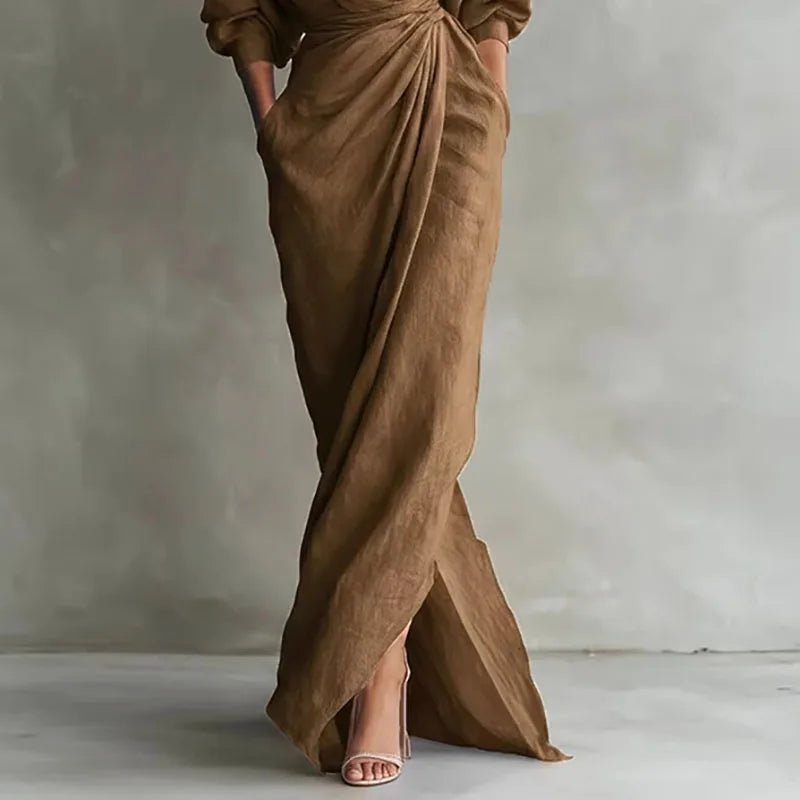 Leticia | Maxikleid im Wickelstil mit V-Ausschnitt und langen Ärmeln