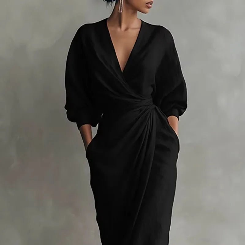 Leticia | Maxikleid im Wickelstil mit V-Ausschnitt und langen Ärmeln