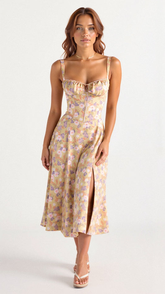 Lureza | Vestido midi con diseño corsé y falda fluida