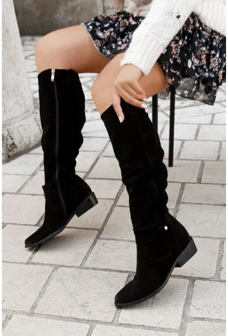 Botas largas de ante con cremallera