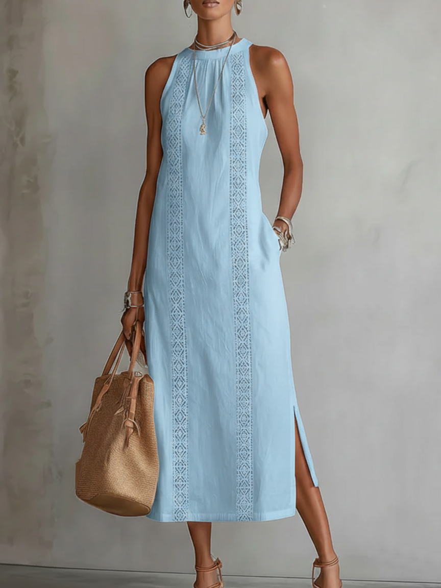 Gregoria | Besticktes Midikleid mit weitem Stehkragen  