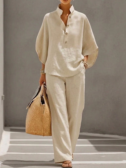 Velira | Conjunto de dos piezas para mujer con top murciélago y pantalón ancho
