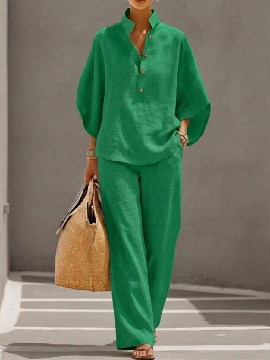 Velira | Conjunto de dos piezas para mujer con top murciélago y pantalón ancho