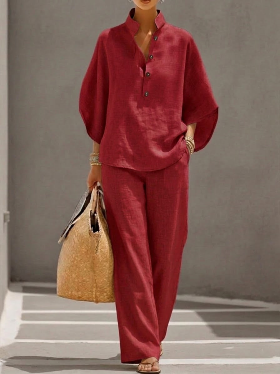 Velira | Conjunto de dos piezas para mujer con top murciélago y pantalón ancho