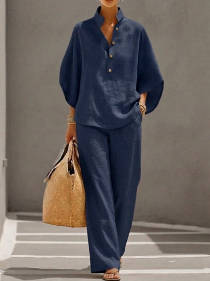 Velira | Conjunto de dos piezas para mujer con top murciélago y pantalón ancho