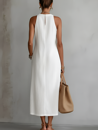 Gregoria | Besticktes Midikleid mit weitem Stehkragen  