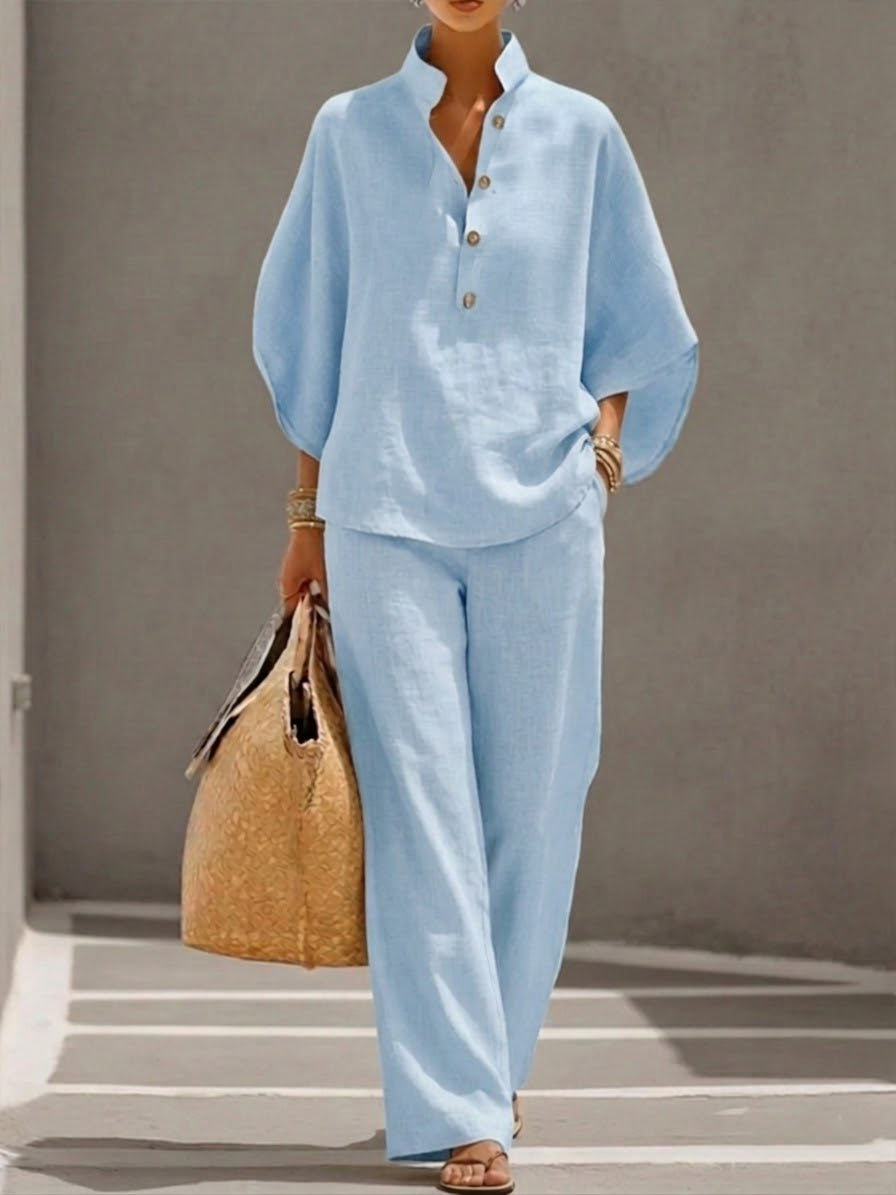 Velira | Conjunto de dos piezas para mujer con top murciélago y pantalón ancho