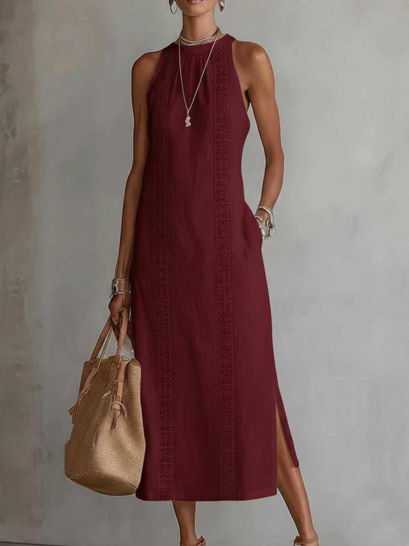 Gregoria | Besticktes Midikleid mit weitem Stehkragen  