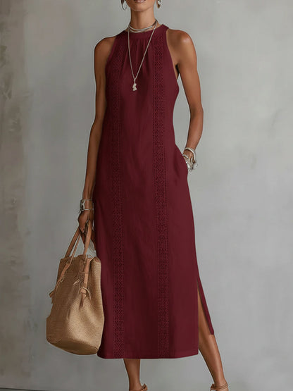Gregoria | Besticktes Midikleid mit weitem Stehkragen  