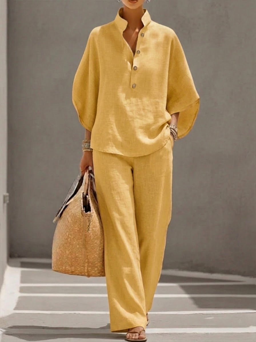 Velira | Conjunto de dos piezas para mujer con top murciélago y pantalón ancho