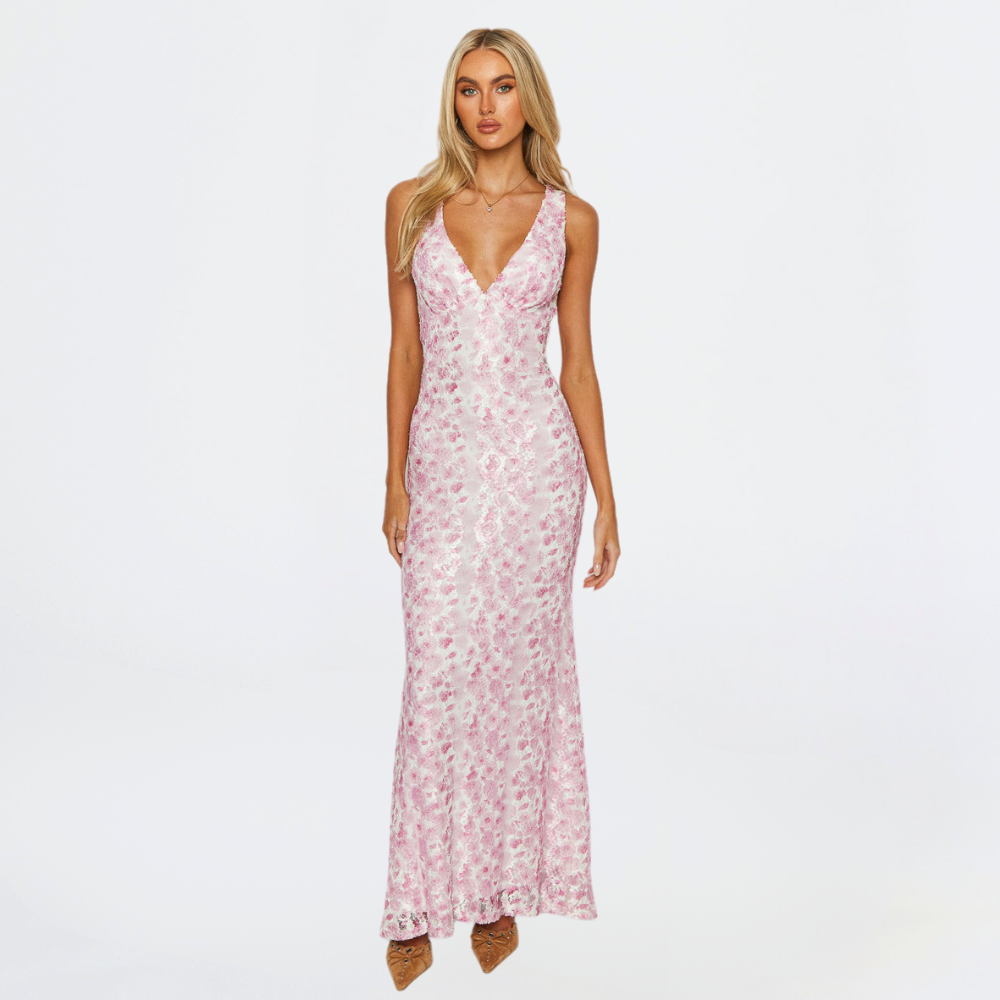 Abigaela | Vestido de boda con estampado floral y escote en V para mujer