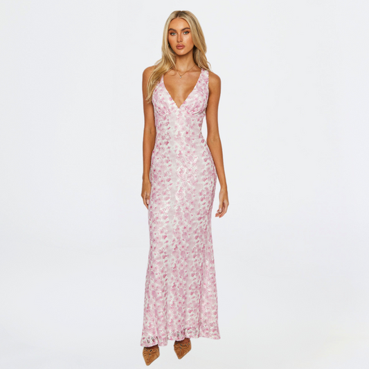 Abigaela | Vestido de boda con estampado floral y escote en V para mujer