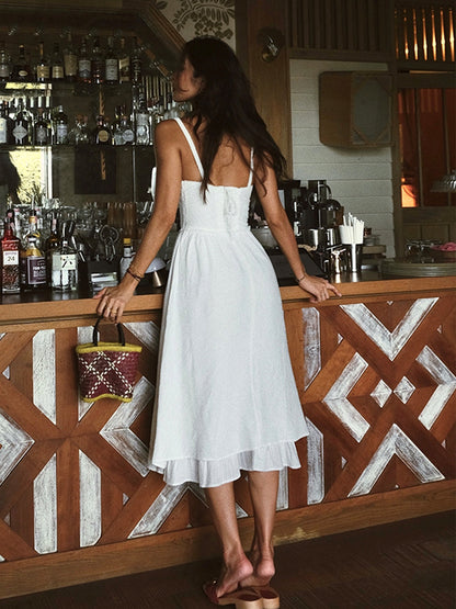 Mónica | Midikleid für Damen mit dünnen Trägern und Volants  