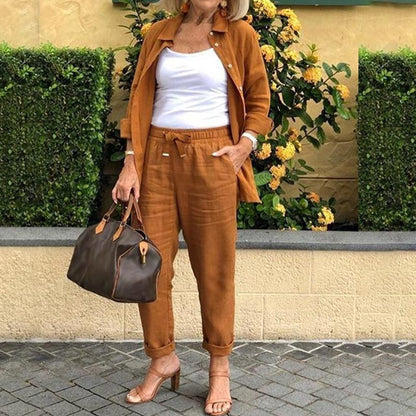Mercedes | Zweiteiliges Damenoutfit mit Hemd und Hose mit Kordelzug  