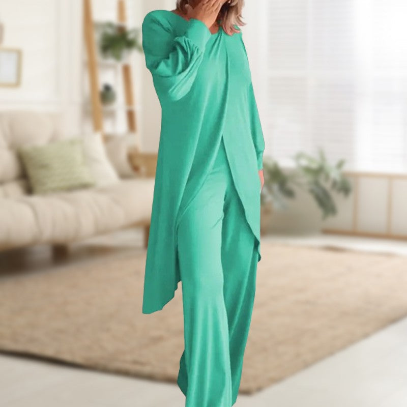 Pilar | Zweiteiliges Damenoutfit mit Tunika und weitem Hosenbein  
