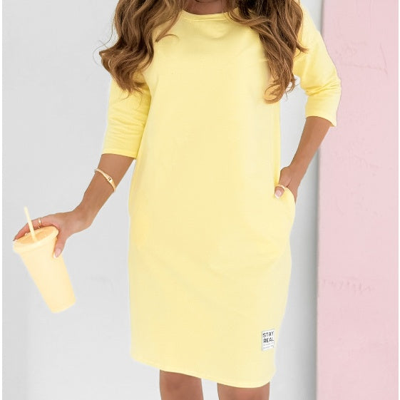 Eliana | Mini sukienka damska z rękawem do łokcia w stylu bluzy