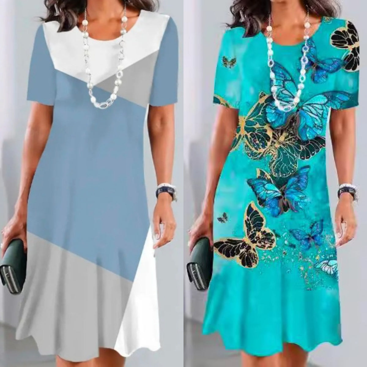 Elmara | Vestido midi para mujer con estampado y manga corta