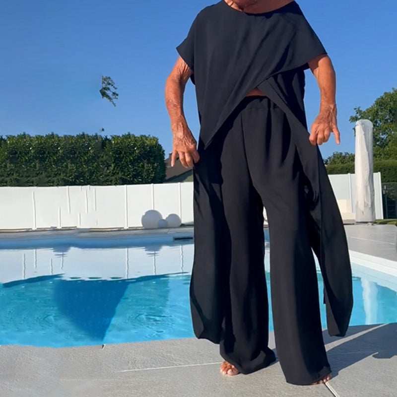 Nareva | Zweiteiliges Set mit kurzärmeligem Top und weitem Hosenbein