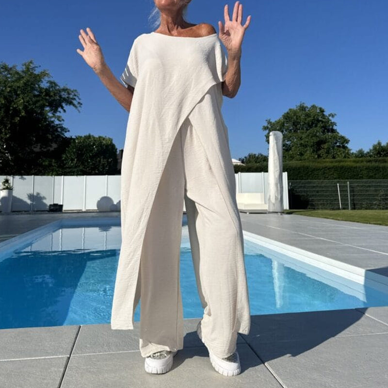 Nareva | Zweiteiliges Set mit kurzärmeligem Top und weitem Hosenbein