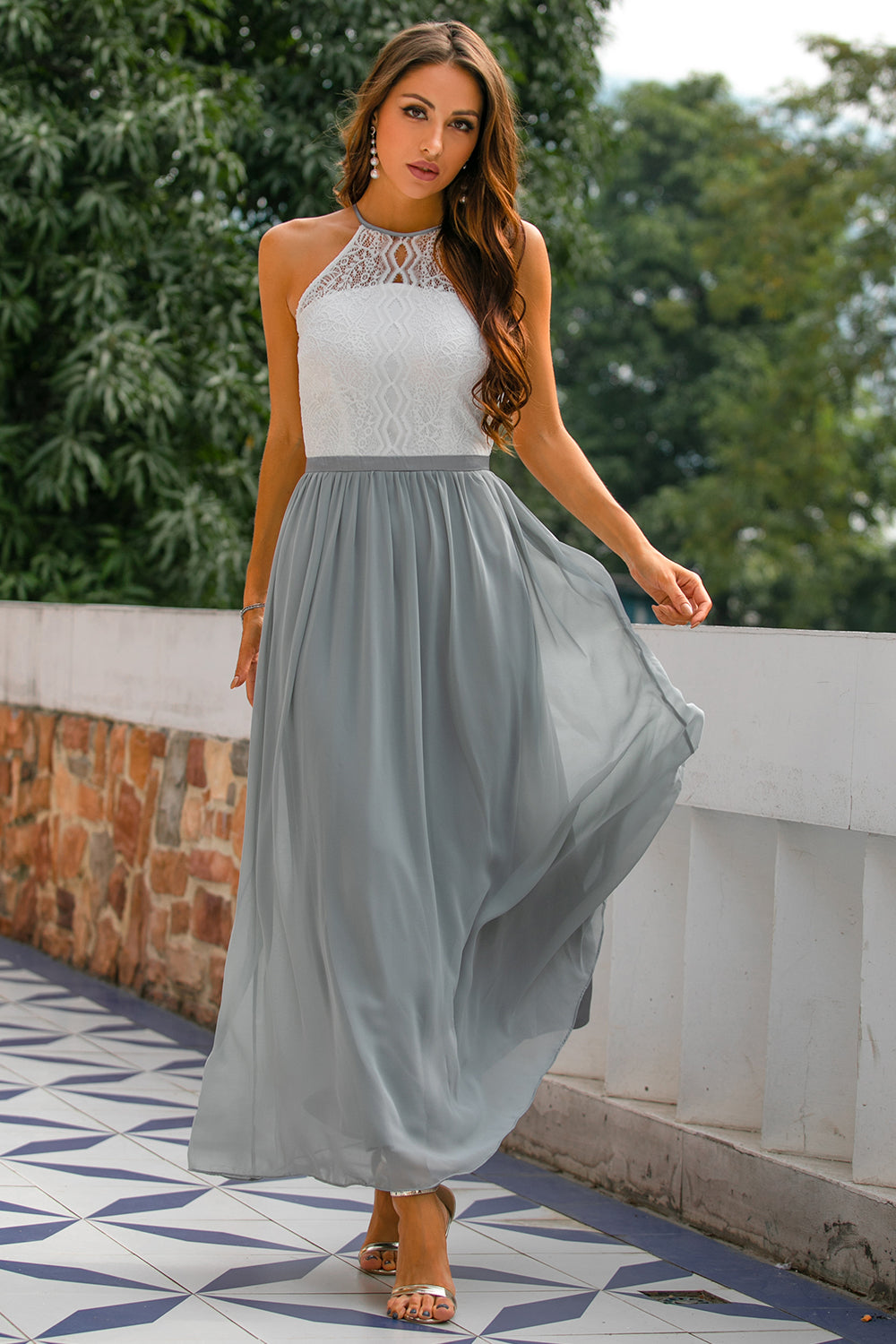 Isabel | Robe longue en dentelle à col halter pour femme