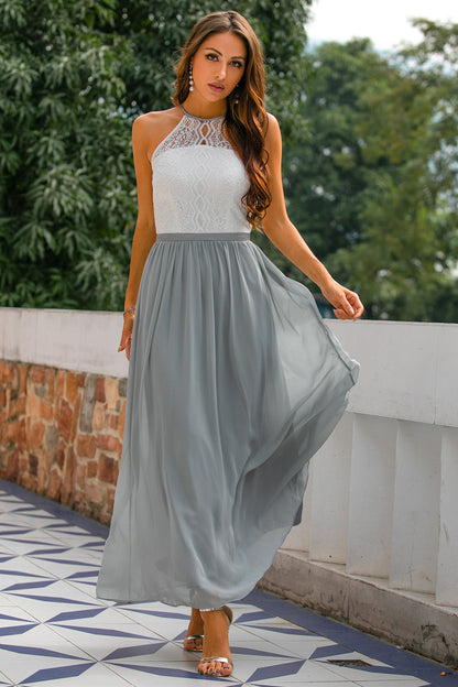Isabel | Robe longue en dentelle à col halter pour femme