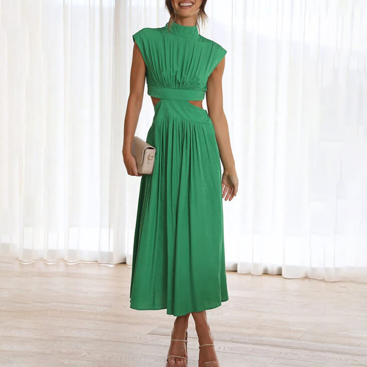 Raquel | Vestido midi con cintura recortada y frunces