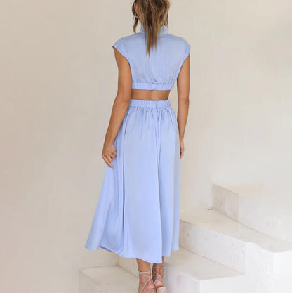 Raquel | Vestido midi con cintura recortada y frunces