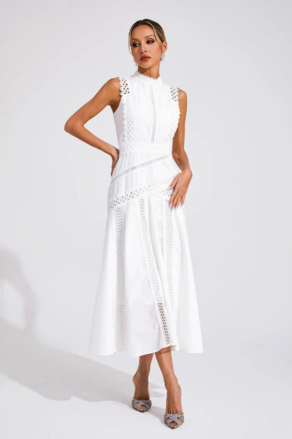 Petra | Ärmelloses Midikleid für Damen mit Spitze, geeignet für Hochzeiten  