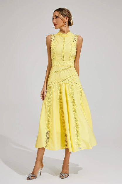 Petra | Ärmelloses Midikleid für Damen mit Spitze, geeignet für Hochzeiten  